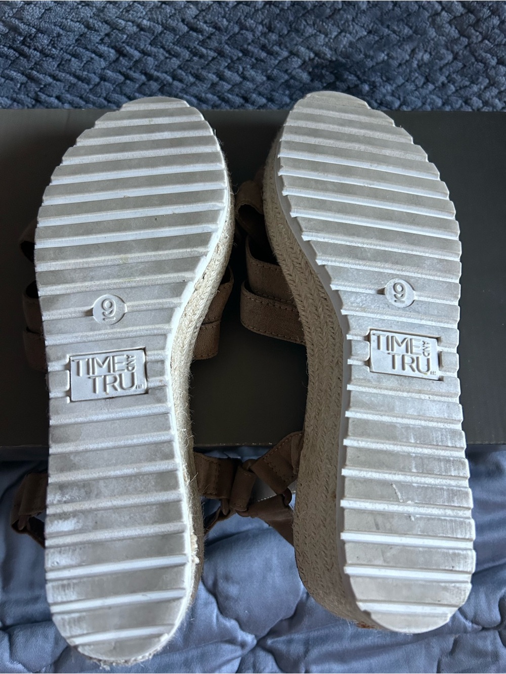 Time and Tru Taupe Suede Crisscross Espadrille Sandals - Picture 4 of 4